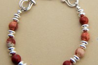 Mens Red Jasper Bracelet, Sterling Silver Bracelet, Sterling Silver and Red Jasper  Bracelet, Gemstone Bracelet