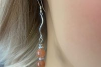 Gemstone Earrings, Sunstone Earrings, Sterling Silver Earrings, Long Dangle Earrings.
