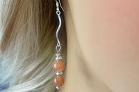 Gemstone Earrings, Sunstone Earrings, Sterling Silver Earrings, Long Dangle Earrings.
