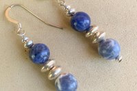 Gemstone Earrings, Sterling Silver Earrings, Sodalite Earrings, White Crystal Pearl Earrings, Druzy Agate Earrings