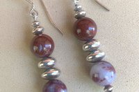 Gemstone Earrings, Sterling Silver Earrings, Red Lightening Agate, Red Jasper, Rose Quartz Earrings