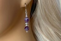 Gemstone Earrings, Sterling Silver Earrings, Rose Quartz and Amethyst Earrings, Amethyst Earrings, Amazonite Earrings