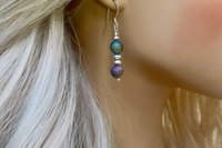 Gemstone Earrings, Sterling Silver Earrings, Sodalite Earrings, White Crystal Pearl Earrings, Druzy Agate Earrings