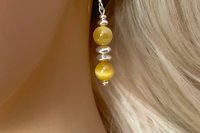 Gemstone Earrings, Sterling Silver Earrings, Honey Tiger Eye Earrings, Lapis Lazuli Earrings, Tiger Eye  Earrings