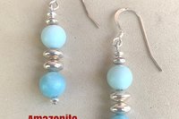 Gemstone Earrings, Sterling Silver Earrings, Rose Quartz and Amethyst Earrings, Amethyst Earrings, Amazonite Earrings