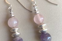 Gemstone Earrings, Sterling Silver Earrings, Rose Quartz and Amethyst Earrings, Amethyst Earrings, Amazonite Earrings