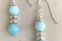 Gemstone Earrings, Sterling Silver Earrings, Rose Quartz and Amethyst Earrings, Amethyst Earrings, Amazonite Earrings