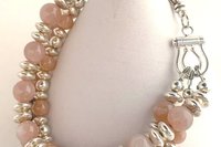 Moonstone Bracelet, Sterling Silver Bracelet, Pink Flake Moonstone Bracelet, Gemstone Bracelet, Multistrand Bracelet,