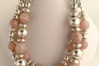 Moonstone Bracelet, Sterling Silver Bracelet, Pink Flake Moonstone Bracelet, Gemstone Bracelet, Multistrand Bracelet,