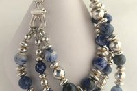 Sterling Silver Bracelet, Sodalite Gemstone Bracelet, Sodalite and Sterling Silver Bracelet, Adjustable Multistrand Bracelet