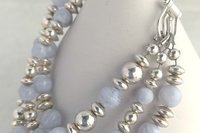 Blue Lace Agate Bracelet, Sterling Silver Bracelet, Gemstone Bracelet, Multistrand, Adjustable Bracelet