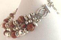 Jasper Bracelet, Sterling Silver Bracelet, Gemstone Bracelet, Multistrand, Adjustable Bracelet