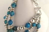 Sterling Silver Bracelet, Blue Crazy Lace Agate Bracelet, Gemstone Bracelet, Multistrand, Adjustable Bracelet.
