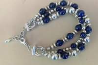 Lapis Lazuli Bracelet, Sterling Silver Bracelet, Gemstone Bracelet,  Multistrand  Bracelet, Adjustable Bracelet