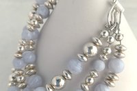 Blue Lace Agate Bracelet, Sterling Silver Bracelet, Gemstone Bracelet, Multistrand, Adjustable Bracelet