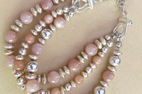 Moonstone Bracelet, Sterling Silver Bracelet, Pink Flake Moonstone Bracelet, Gemstone Bracelet, Multistrand Bracelet,