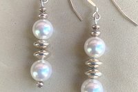 Gemstone Earrings, Sterling Silver Earrings, Sodalite Earrings, White Crystal Pearl Earrings, Druzy Agate Earrings