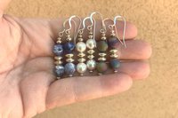 Gemstone Earrings, Sterling Silver Earrings, Sodalite Earrings, White Crystal Pearl Earrings, Druzy Agate Earrings