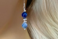 Gemstone Earrings, Sterling Silver Earrings, Sodalite Earrings, White Crystal Pearl Earrings, Druzy Agate Earrings
