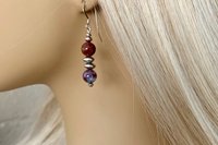 Gemstone Earrings, Sterling Silver Earrings, Red Lightening Agate, Red Jasper, Rose Quartz Earrings