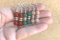 Gemstone Earrings, Sterling Silver Earrings, Carnelian Earrings, Green Aventurine Earrings, Pink Flake Moonstone Earrings
