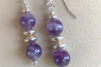 Gemstone Earrings, Sterling Silver Earrings, Rose Quartz and Amethyst Earrings, Amethyst Earrings, Amazonite Earrings