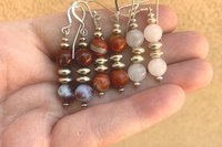 Gemstone Earrings, Sterling Silver Earrings, Red Lightening Agate, Red Jasper, Rose Quartz Earrings