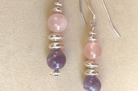 Gemstone Earrings, Sterling Silver Earrings, Rose Quartz and Amethyst Earrings, Amethyst Earrings, Amazonite Earrings