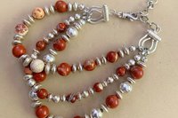Jasper Bracelet, Sterling Silver Bracelet, Gemstone Bracelet, Multistrand, Adjustable Bracelet
