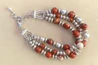 Jasper Bracelet, Sterling Silver Bracelet, Gemstone Bracelet, Multistrand, Adjustable Bracelet