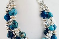 Sterling Silver Bracelet, Blue Crazy Lace Agate Bracelet, Gemstone Bracelet, Multistrand, Adjustable Bracelet.