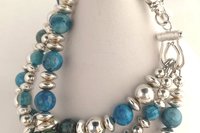 Sterling Silver Bracelet, Blue Crazy Lace Agate Bracelet, Gemstone Bracelet, Multistrand, Adjustable Bracelet.