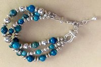 Sterling Silver Bracelet, Blue Crazy Lace Agate Bracelet, Gemstone Bracelet, Multistrand, Adjustable Bracelet.