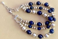 Lapis Lazuli Bracelet, Sterling Silver Bracelet, Gemstone Bracelet,  Multistrand  Bracelet, Adjustable Bracelet