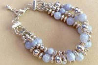 Blue Lace Agate Bracelet, Sterling Silver Bracelet, Gemstone Bracelet, Multistrand, Adjustable Bracelet