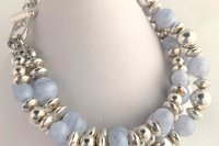 Blue Lace Agate Bracelet, Sterling Silver Bracelet, Gemstone Bracelet, Multistrand, Adjustable Bracelet