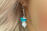 Turquoise and Crystal Pearl Earrings, Crystal Pearl Earrings, Turquoise Earrings, Sterling Silver Earrings