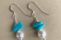 Turquoise and Crystal Pearl Earrings, Crystal Pearl Earrings, Turquoise Earrings, Sterling Silver Earrings