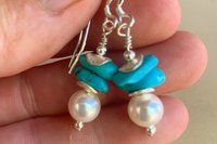 Turquoise and Crystal Pearl Earrings, Crystal Pearl Earrings, Turquoise Earrings, Sterling Silver Earrings