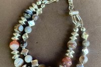 Gemstone Bracelet, Sterling Silver Bracelet, Red Lightening Agate Bracelet, Adjustable, Multistrand Bracelet