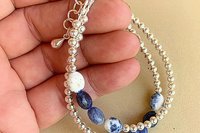 Sterling Silver Bracelet, Sodalite Bracelet, Gemstone Bracelet, Adjustable Bracelet, Multistrand Bracelet