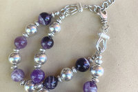 Amethyst Bracelet, 10mm Sterling Silver Bracelet, Gemstone Bracelet, Adjustable Bracelet