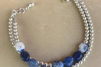 Sterling Silver Bracelet, Sodalite Bracelet, Gemstone Bracelet, Adjustable Bracelet, Multistrand Bracelet