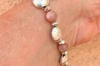 Moonstone Bracelet, Hill Tribe Fine Silver Bracelet, Pink Flake Moonstone Bracelet, Gemstone Bracelet