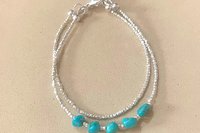 Apatite Bracelet, Sterling and Hill Tribe Fine Silver Bracelet, Gift for her, Multi-strand Bracelet, Adjustable Bracelet, Gemstone Bracelet