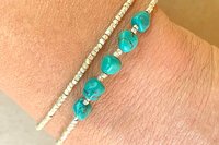 Turquoise Bracelet, Multi-strand, Sterling and Hill Tribe Fine Silver Bracelet, Turquoise Nugget Bracelet, Adjustable bracelet