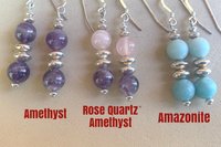 Gemstone Earrings, Sterling Silver Earrings, Rose Quartz and Amethyst Earrings, Amethyst Earrings, Amazonite Earrings