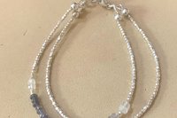 Amethyst and Moonstone Bracelet, Multi-strand, Gemstone Bracelet, Hill Tribe Fine Silver Bracelet, Adjustable Bracelet