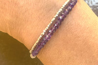 Amethyst and Moonstone Bracelet, Multi-strand, Gemstone Bracelet, Hill Tribe Fine Silver Bracelet, Adjustable Bracelet