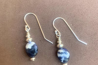 Sodalite Earrings, Gemstone and Sterling Silver Earrings, Minimalist Earrings, Small Drop Earrings